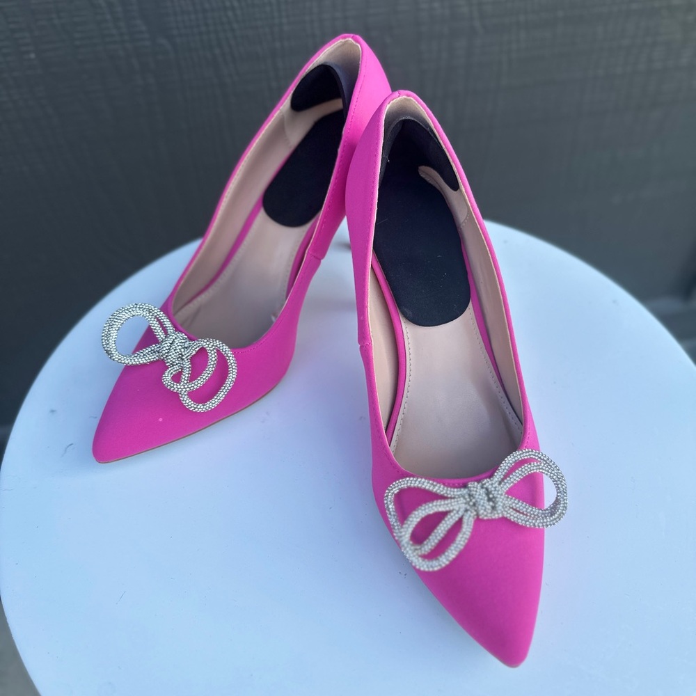 BCBGeneration Fuchsia Heels with Crystal Embellished Bow